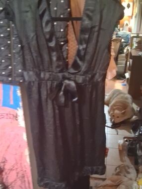 See by Chloé Black Satin Backless V-Neck Tie-Waist Dress